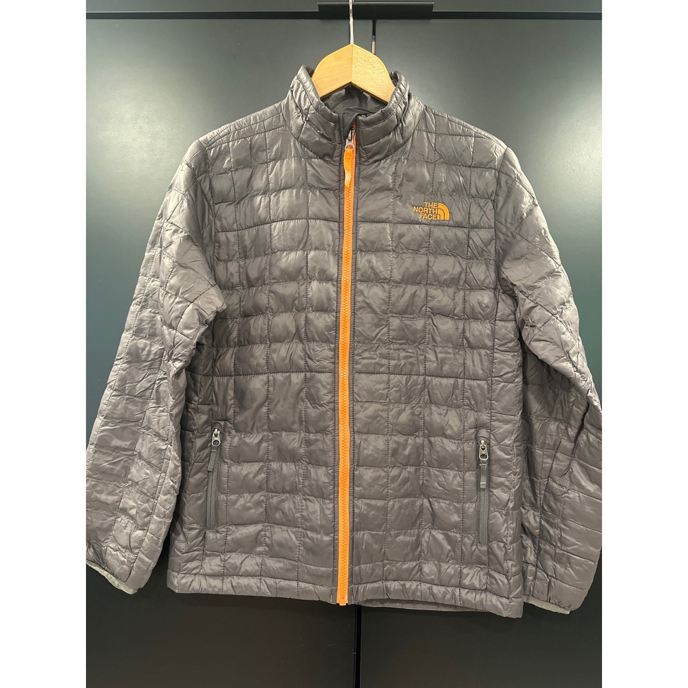 The North Face Boys Thermoball Full Zip Puffer Jacket Gray Orange Size L 14/16